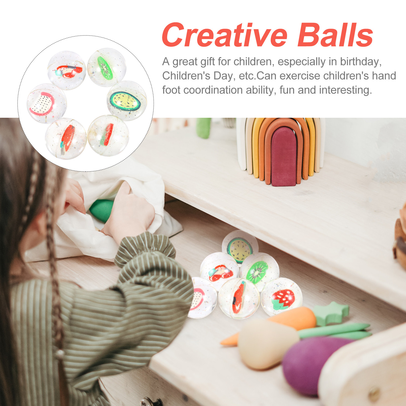 6Pcs Bouncy Balls Elastic Frui - Kids Education Recreation reseña y precio